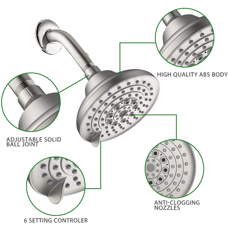 6 Spray Settings 5 Inch Adjustable High Pressure Rainfall Shower Head with Anti-Clogging Nozzles NOT INCLUDED SHOWER ARM