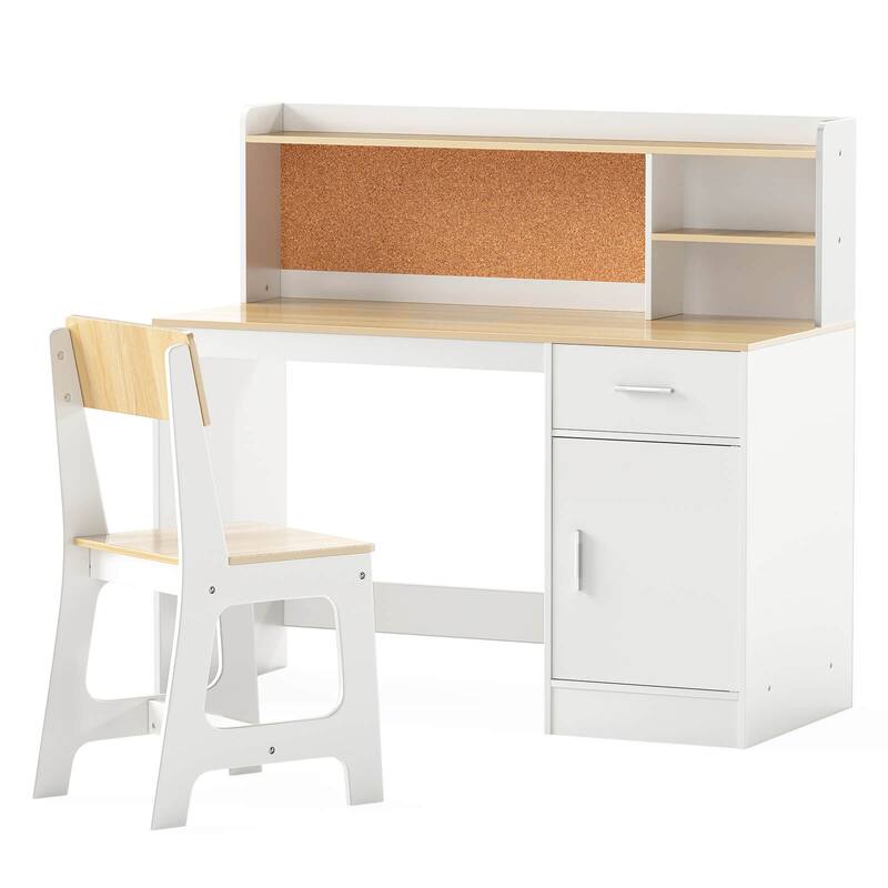 Costway Kids Study Desk and Chair Set Wooden Children Writing Table - See Details