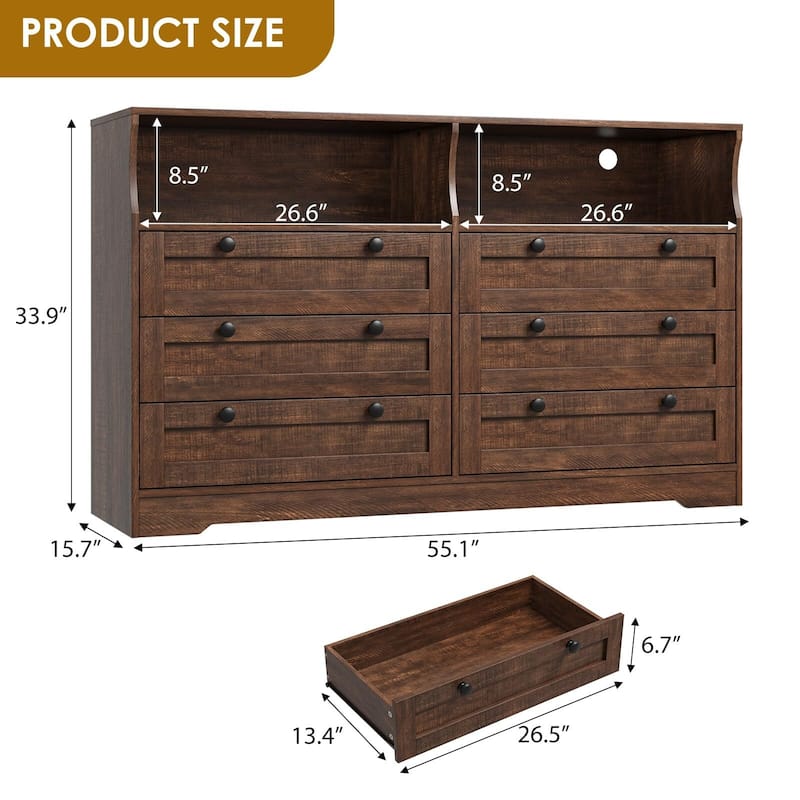 6 Drawer Dresser with RGB LED Lights & Power Outlet