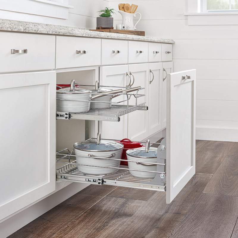 Rev-A-Shelf Pullout 2-Tier Basket Organizer for Kitchen Cabinets, 9 x 22 In, 5WB2-0922CR-1