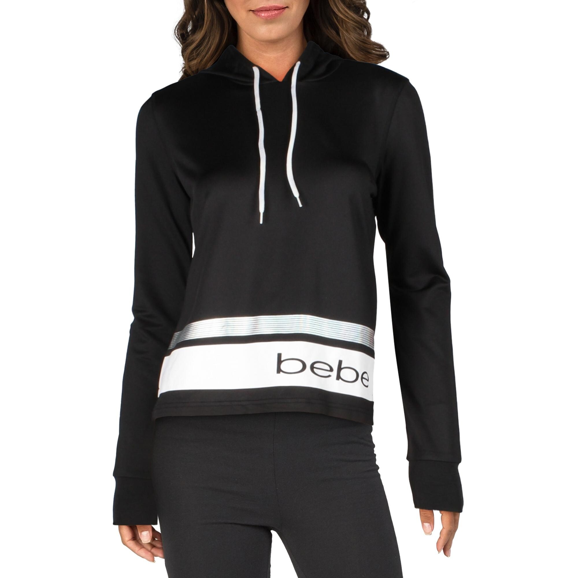 Bebe Sport Womens Get Fit Hoodie Fitness Activewear Black Iridescent White Overstock