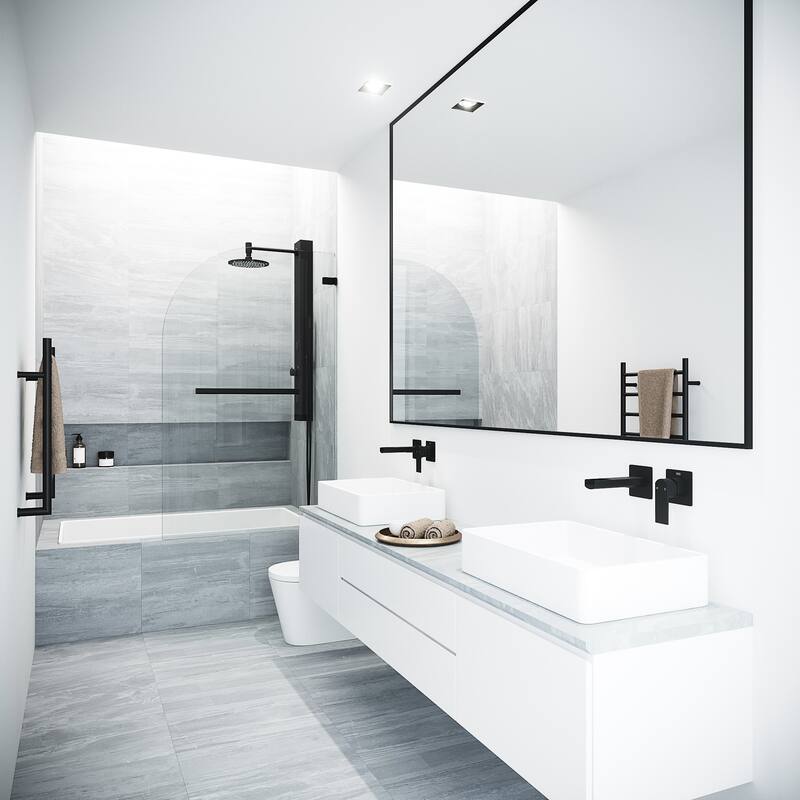 VIGO Orion 34" W x 58" H Frameless Hinged Tub Door in Matte Black