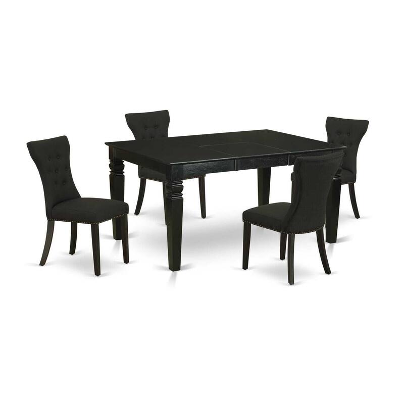 HomeStock 5-Piece Rectangle Black Finish Solid Wood Top Dining Table with 4 Parson Chair with Butterfly Leaf Lattice Back