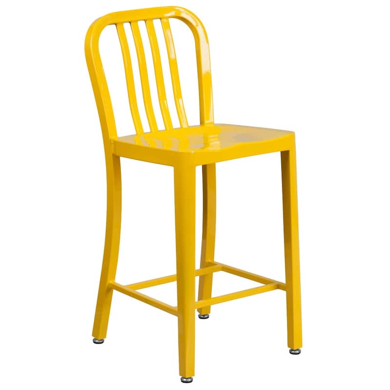 2 Pack 24'' High Metal Indoor-Outdoor Counter Height Stool w/ Vertical Slat Back