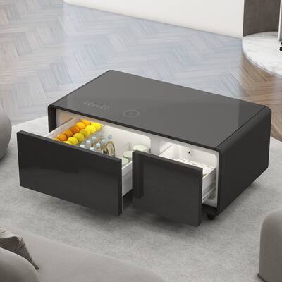 Smart Coffee Table with Dual-Zone Refrigerator Drawers, Bluetooth, USB Ports, and Wireless Charging