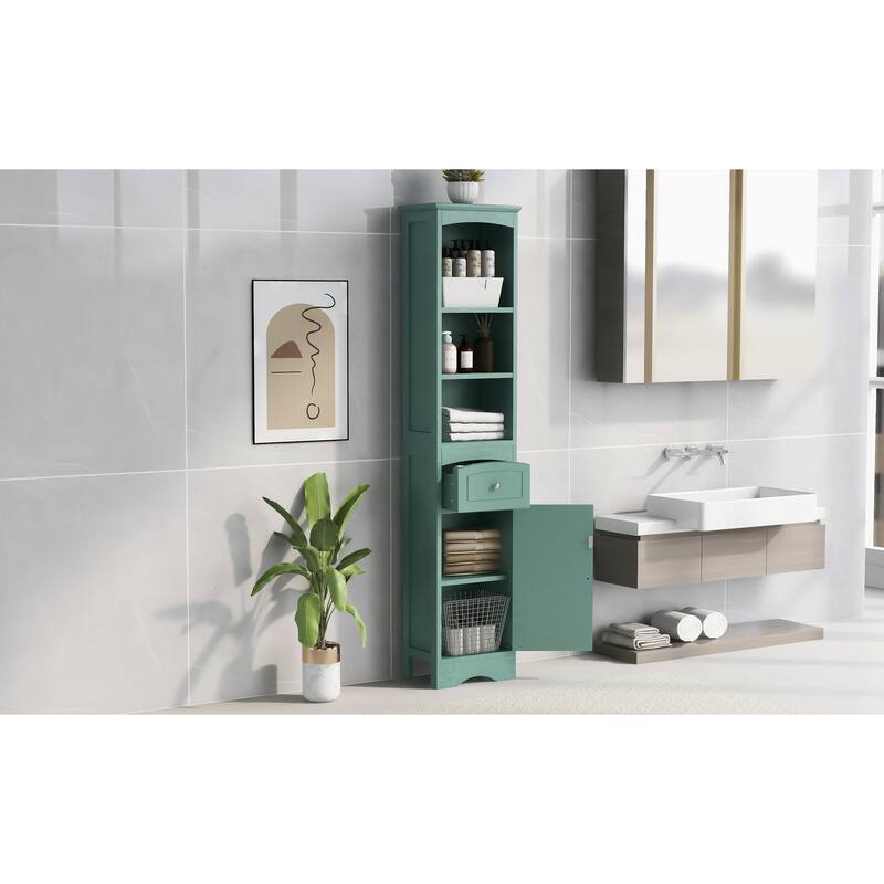 Wooden Bathroom Cabinet 66" Tall Bathroom Storage Cabinet Narrow Storage Unit Freestanding Waterproof Cabinet