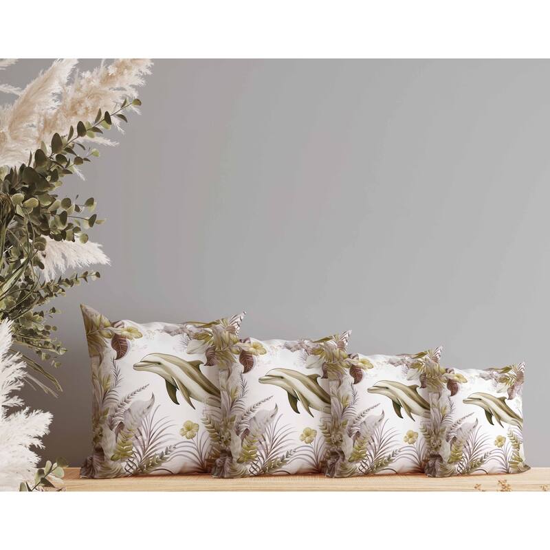 Dolphin Haven Indoor/Outdoor Reversible Throw Pillow Brown and Olive
