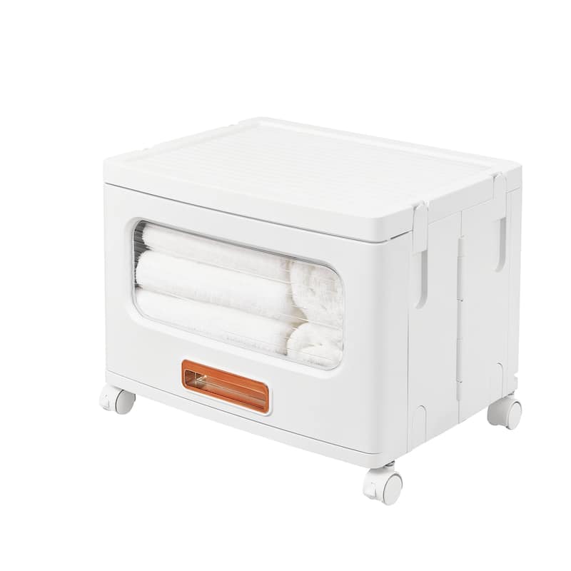 VECELO White Rolling Storage Cabinet with Transparent Doors 1/2/3-Tier Plastic Storage Bins with Wheels for Bedroom Living Room - 1-Drawers - White