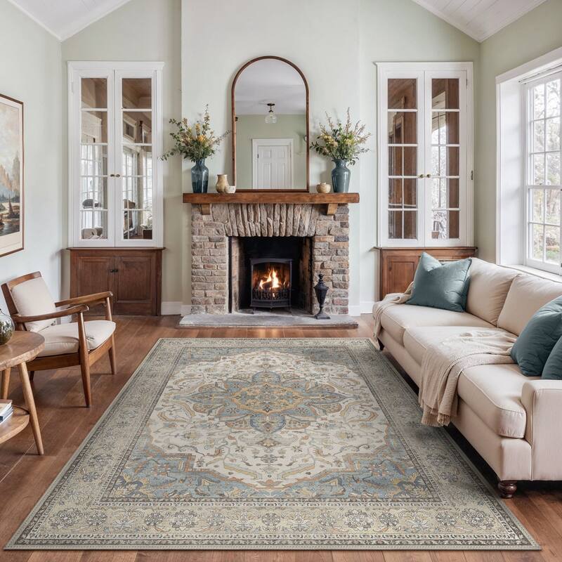 Mcow Botanical Collection Low-Pile Machine-Washable Non-Slip Area Rug