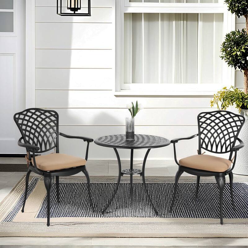 3 Piece Outdoor Patio Bistro Set Conversation Sets for Beach Poolside or Garden - Black