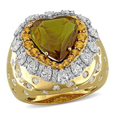 Miadora 7 3/4ct TGW Heart Alexandrite Yellow Sapphire 2ct TDW Diamond Cocktail Ring in 14k Yellow Gold