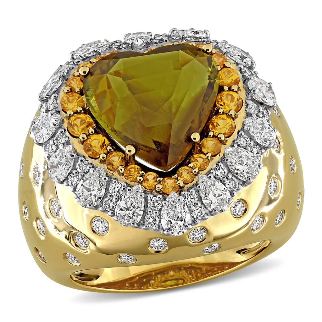 Miadora 7 3/4ct TGW Heart Alexandrite Yellow Sapphire 2ct TDW Diamond Cocktail Ring in 14k Yellow Gold