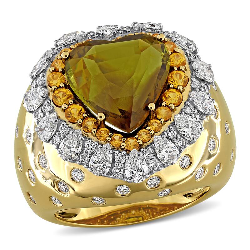 Miadora 7 3/4ct TGW Heart Alexandrite Yellow Sapphire 2ct TDW Diamond Cocktail Ring in 14k Yellow Gold