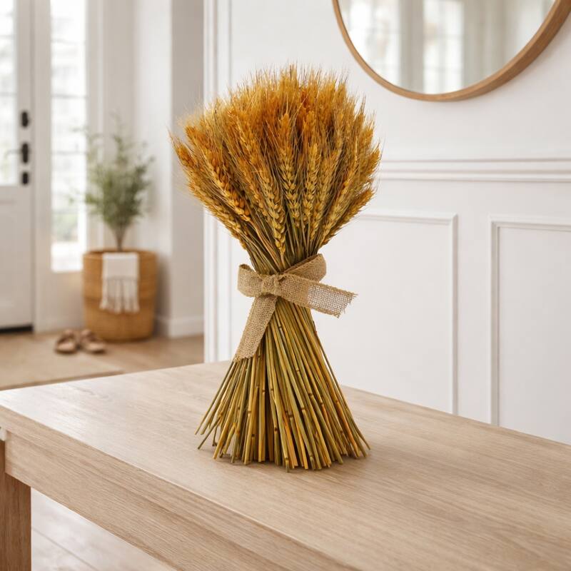Preserved Decorative Wheat Standing Topiary Plant – Gold Natural Wheat Spring Botanical Accent - 16 inches