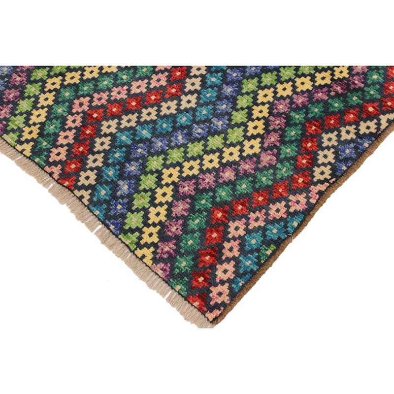 Contemporary Balochi Neal Blue/Beige Hand Knotted Wool Rug - 3'4'' x 4'8''