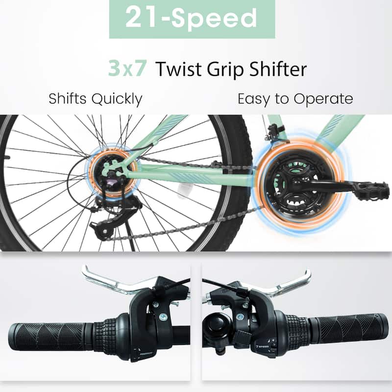 Mountain Bike High-Density Carbon Steel Frame, 21 Speed Road Bicycle with Front Suspension, Dual V-Brakes, 80% Pre-Assembled