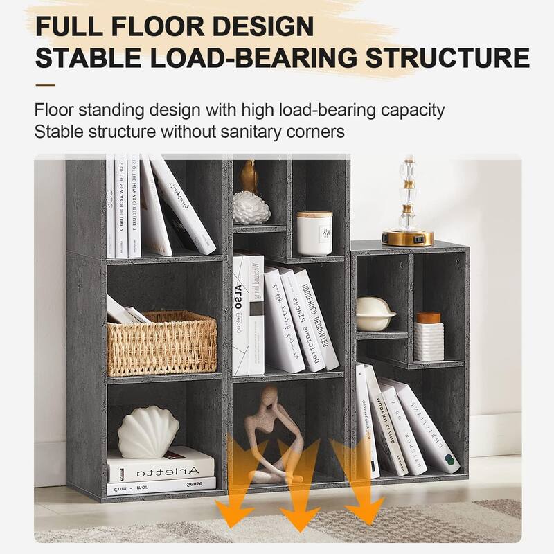 VECELO Wood Organizer Bookcase,Fits Tallest Hardcovers, Customized Storage Display Shelf, Free Standing for Living Room, Bedroom