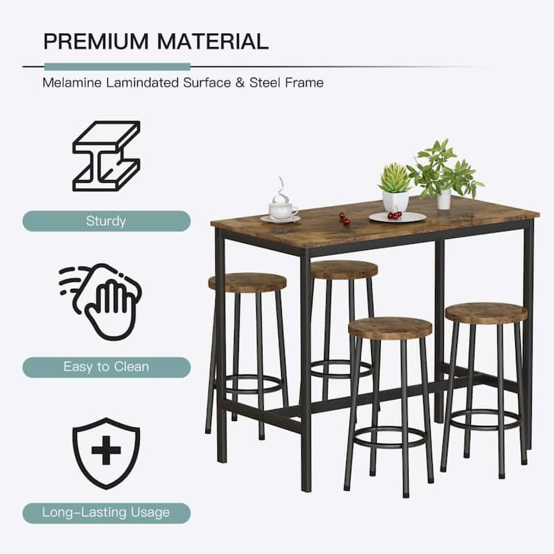 mieres 5-Pieces Industrial Black Wood Top Bar Height Kitchen Dining Table Set, Bar Table Set with Footrests and Metal Legs QTW36835756 - The Home Depot