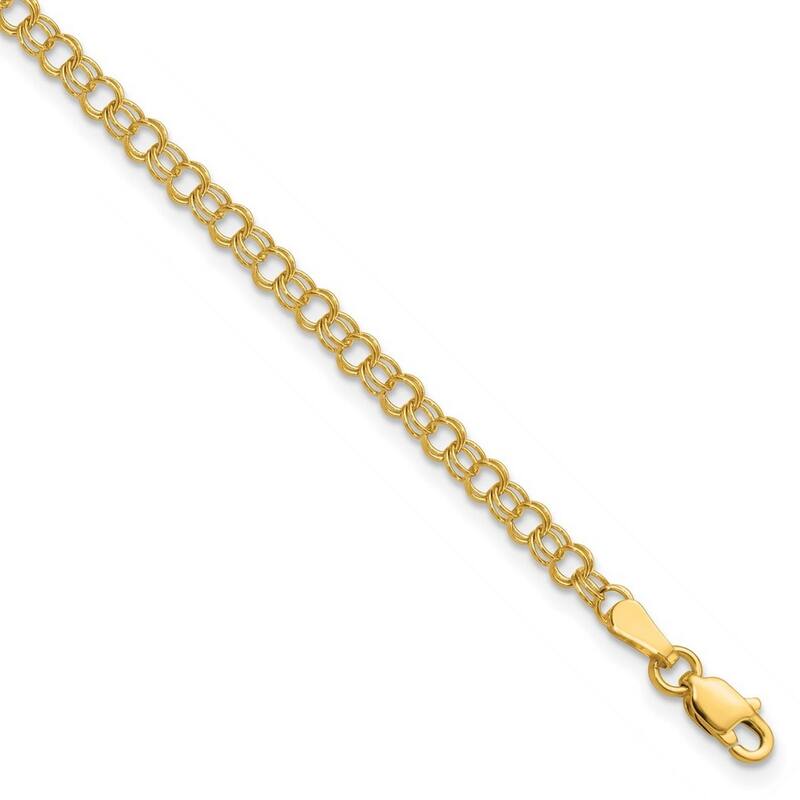 Curata 10k Yellow Gold 3.5mm Solid Double Link Charm Bracelet Options: 6" 7" 8"