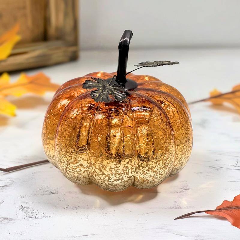 Mercury Glass Pumpkin Lights with Timer – Fall Halloween Table Decorations for Home & Thanksgiving Decor
