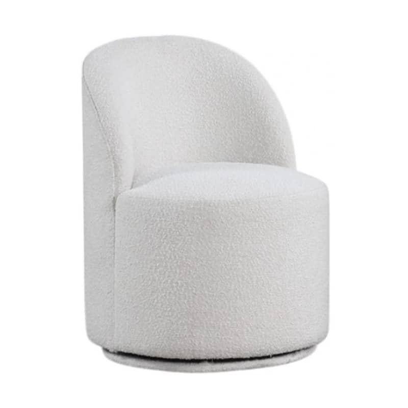Ager Side Dining Swivel Chair, Curved Barrel Style, White Boucle Chenille