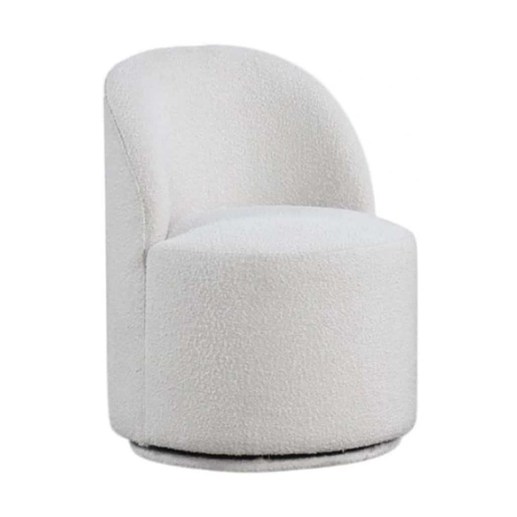 Ager Side Dining Swivel Chair, Curved Barrel Style, White Boucle Chenille