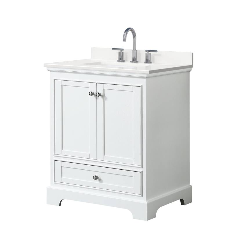Wyndham Collection WCS202030S-QTZ-US3MXX Deborah 30" Free Standing - White / White Quartz Top / Polished Chrome