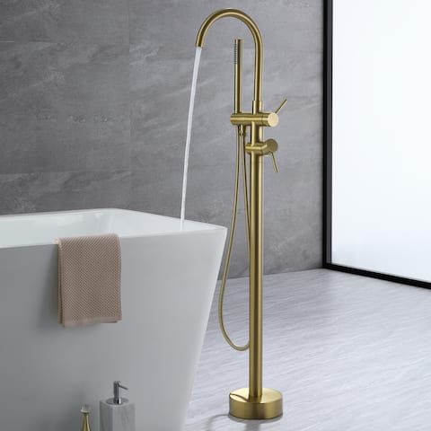 Luxury Gooseneck Bathtub Faucet Freestanding Tub Filler With Handheld Shower and CUPC Certificate in Gold and White