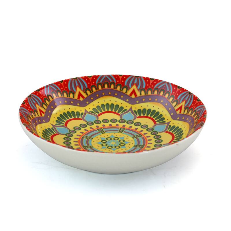 Intricate Floral Pattern Round Stoneware Dinnerware Set in Rose 16 Pieces