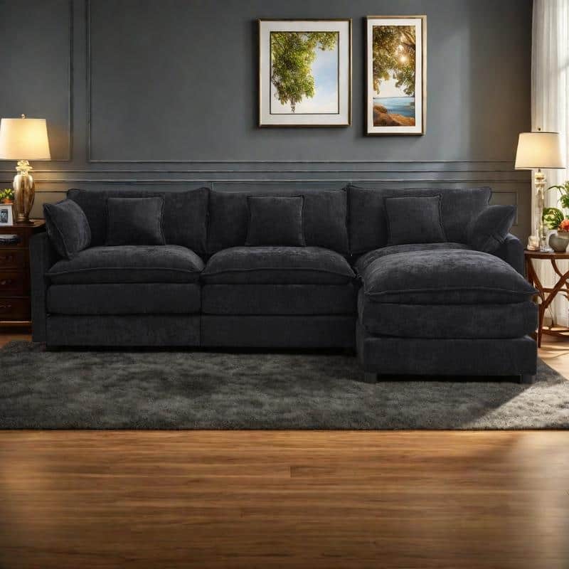 99" Chenille L-Shaped Sectional Sofa with Ottoman and 3 Seater