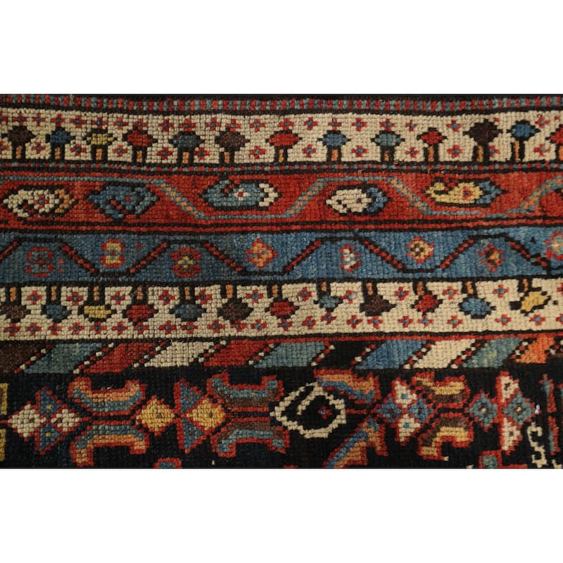 Hand Knotted Oriental 100% Wool Carpet Traditional Geometric Navy Blue & Blues Qashqai Area Rug - 9' 5'' X 4' 7''