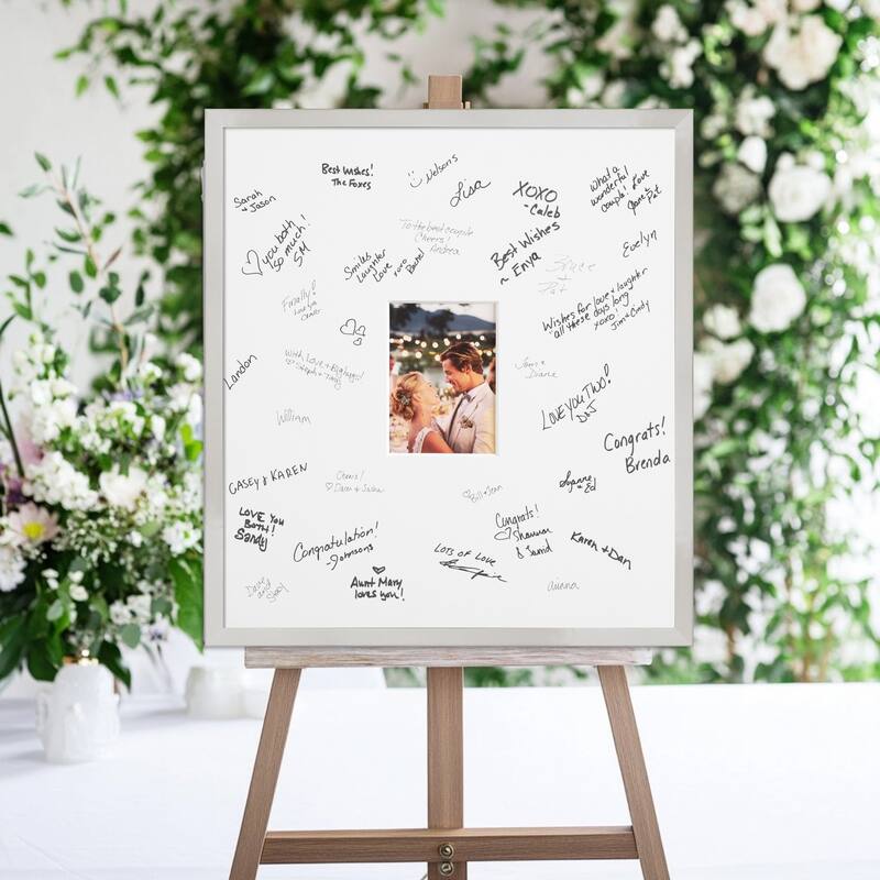 Svelte Signature Mat Picture Frame - Autograph Photo Frame Guest Book Alternative for Weddings, Graduations, or Retirement - 5x7 - Svelte Silver
