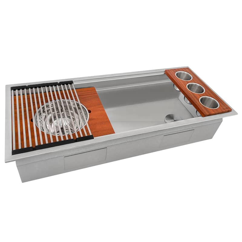Ruvati 45-inch Workstation Two-Tiered Ledge Kitchen Sink Drop-in Topmount 16 Gauge Stainless Steel - RVH8433 - 45 x 20