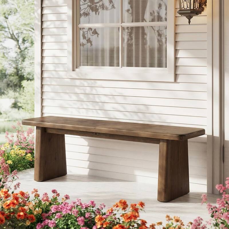 55.1" Solid Wood Entryway Bench, Rustic Bench Indoor for End of Bed, Dining Table, Mudroom, Hallway