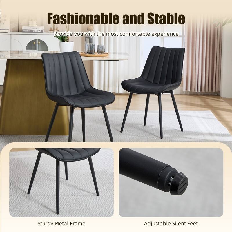 HOMEFUN PU Leather Upholstered Stripes Sturdy Metal Frame Dining Chairs(set of 2)
