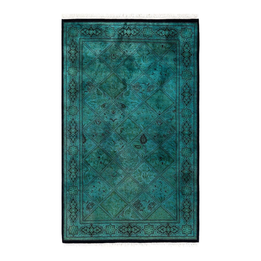 Overton Hand Knotted Wool Vintage Inspired Modern Contemporary Overdyed Blue Area Rug - 3' 1" x 5' 6"