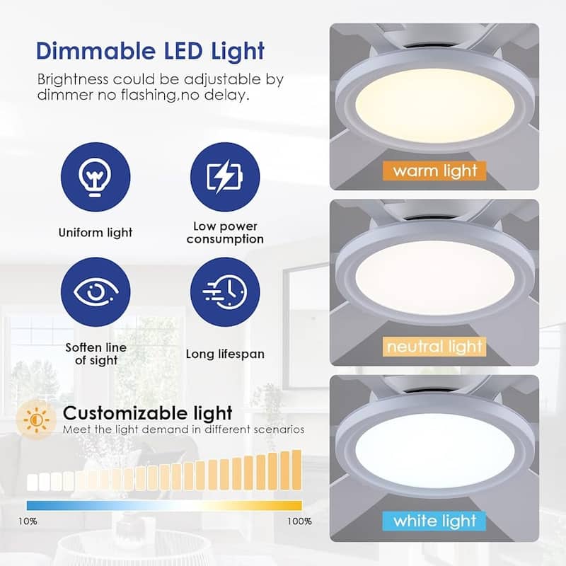 52 Inches RGB Flush Mount Ceiling Fan with Light,Reversible DC Motor for Bedroom Living Room Patio - 52 Inches