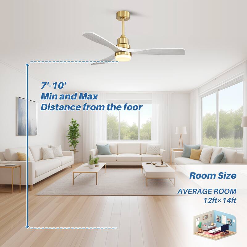 Sofucor 52" Indoor Wood Ceiling Fan Light with Remote, Integrated Light Optional