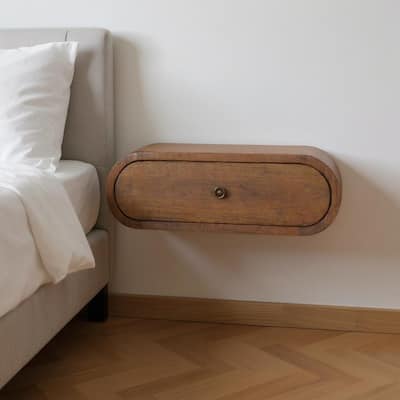 HomeRoots 18" Chestnut Solid Wood Oval One Drawer Floating Nightstand