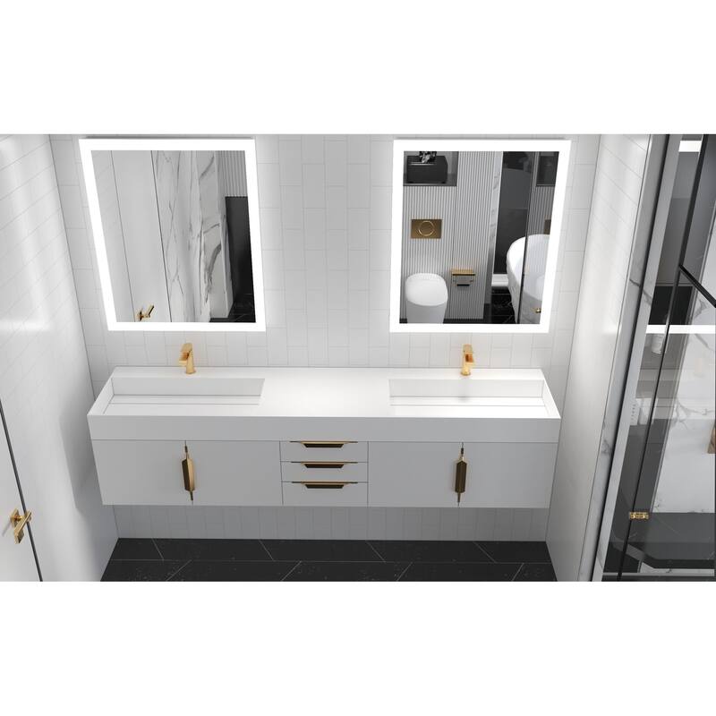 Amazon 84" Wall Mounted Double Bathroom Vanity Set w/ White Top