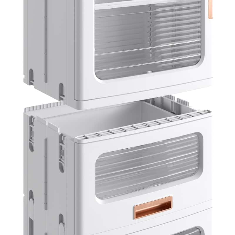 Javlergo Versatile White 5-Tier Rolling Storage Cabinet with Transparent Doors & Drawers Multi-Room Organizer with Wheels