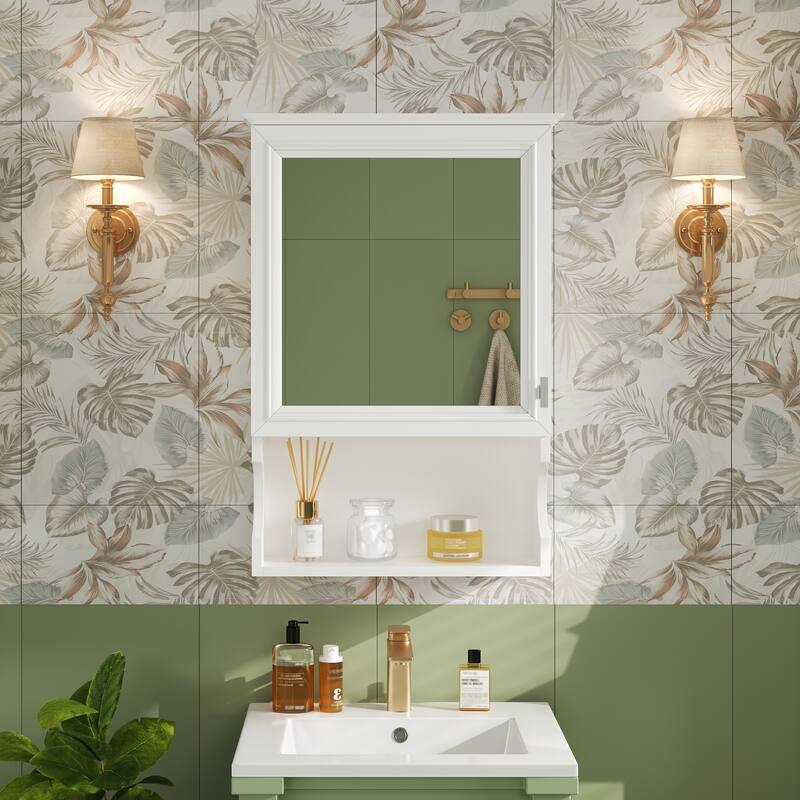 20"Wall Mounted Bathroom Storage Cabinet with Mirror, Wall Mounted Home Storage with Door, Mirrored Wall Medicine Cabinet