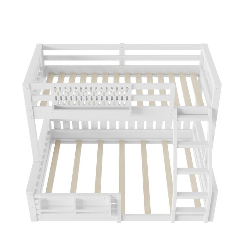 Roomfitters Bunk Bed with Bookshelf and Pegboard, Solid Wood Split Frame