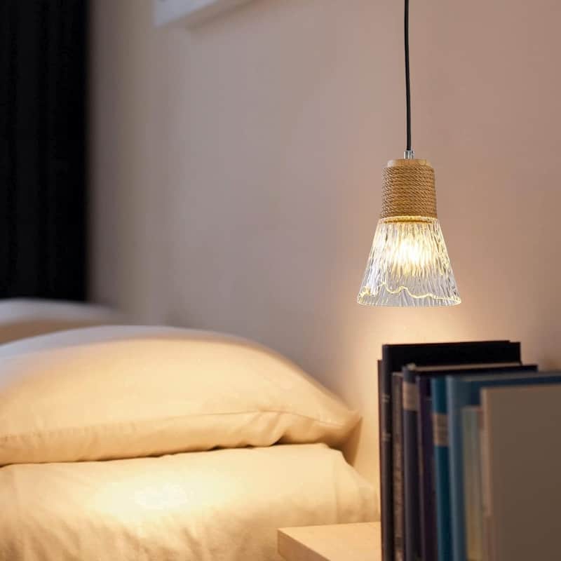 5.9 Inch Crystal lights natural brown dining light fixtures glass, rattan, wood pendant light