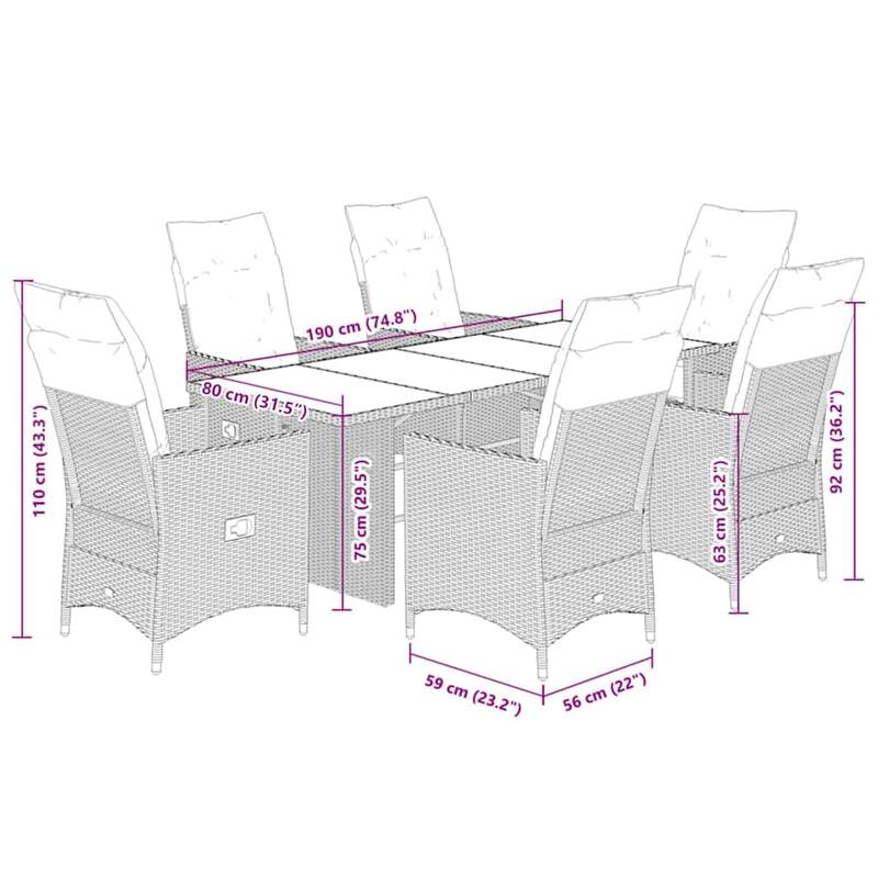 vidaXL Garden Dining Set Grey - 23.2 x 22.0 x 36.2 in