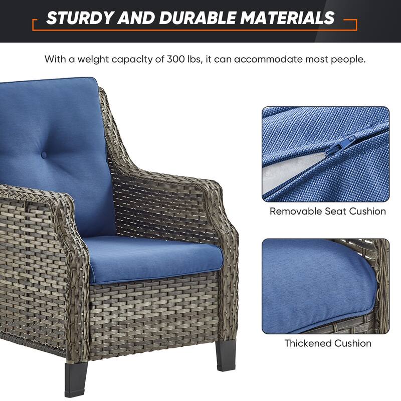 Outdoor Patio Chairs with Ottomans and Table - Grey