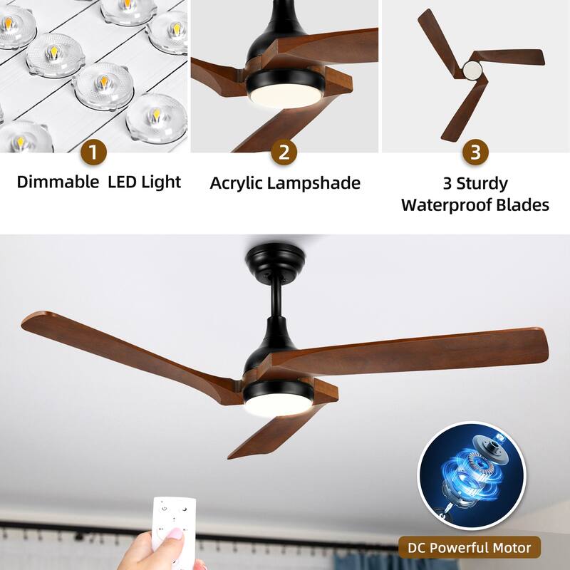 Moasis 3 Blades 52" Modern Remote Control Ceiling Fan with Lights
