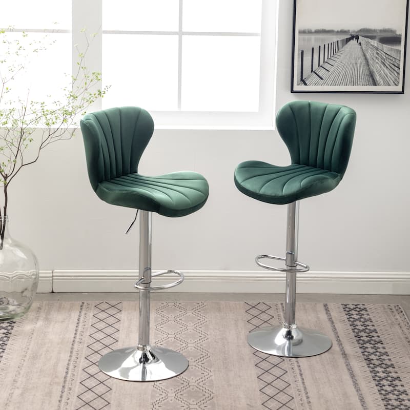 Upholstered Adjustable Swivel Barstools Set Of 2 - Green