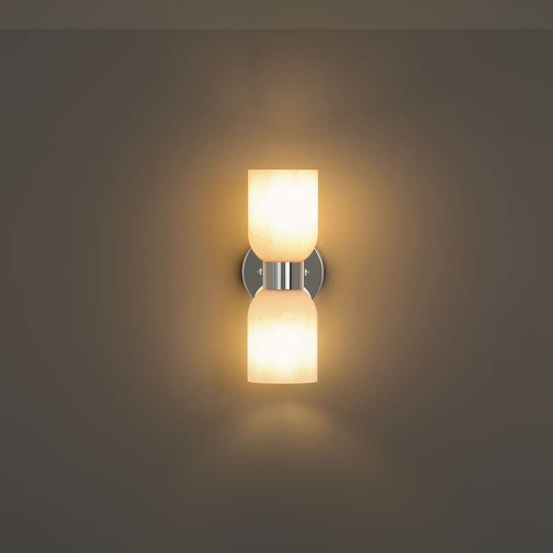 Shuman 2-light Mid-century Modern White Gold Wall Sconce with UL