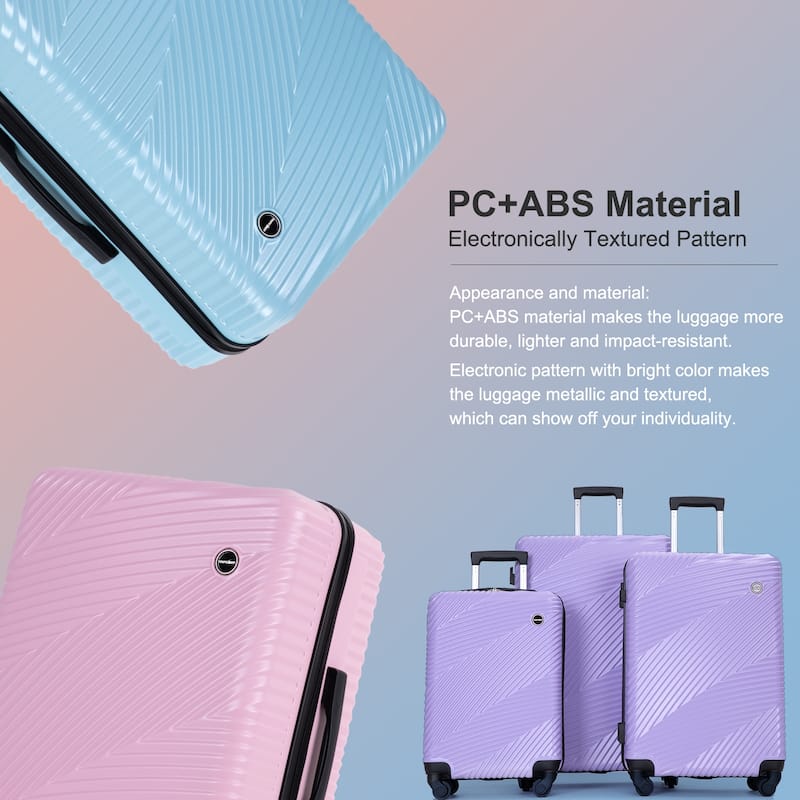 3 Piece Luggage Sets PC+ABS Lightweight Suitcase with Two Hooks, Spinner Wheels, (20/24/28)